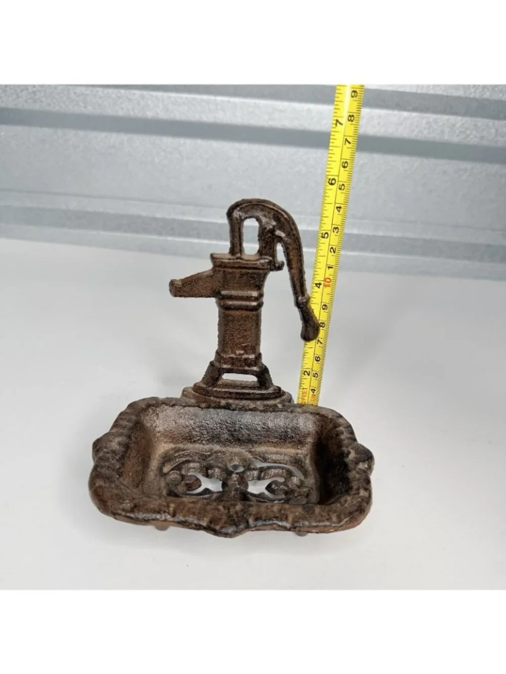 Cast Iron Water Pump Soap Dish Rustic Farmhouse Brown Footed Vintage Style